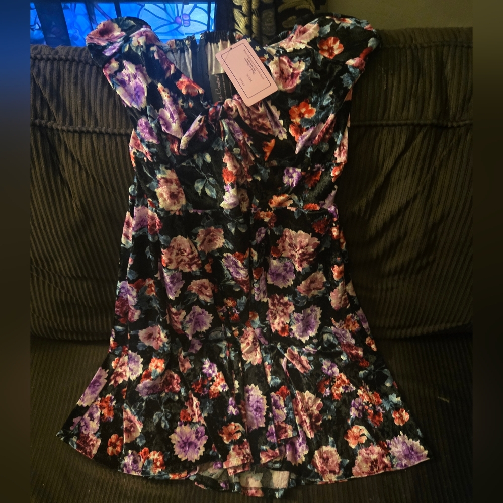 Pinup Girl Couture PUG Natalie Swing  Dress in Velvet Floral roses Print 2X NWT